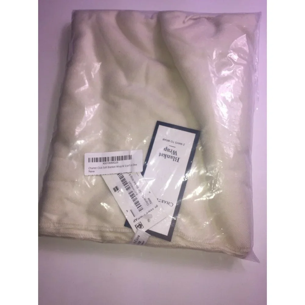 Charter Club Soft Blanket Wrap & Scarf in One in Ivory, Retail $58.50